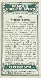 1926 Ogden’s Famous Rugby Players #22 Windsor Lewis Back